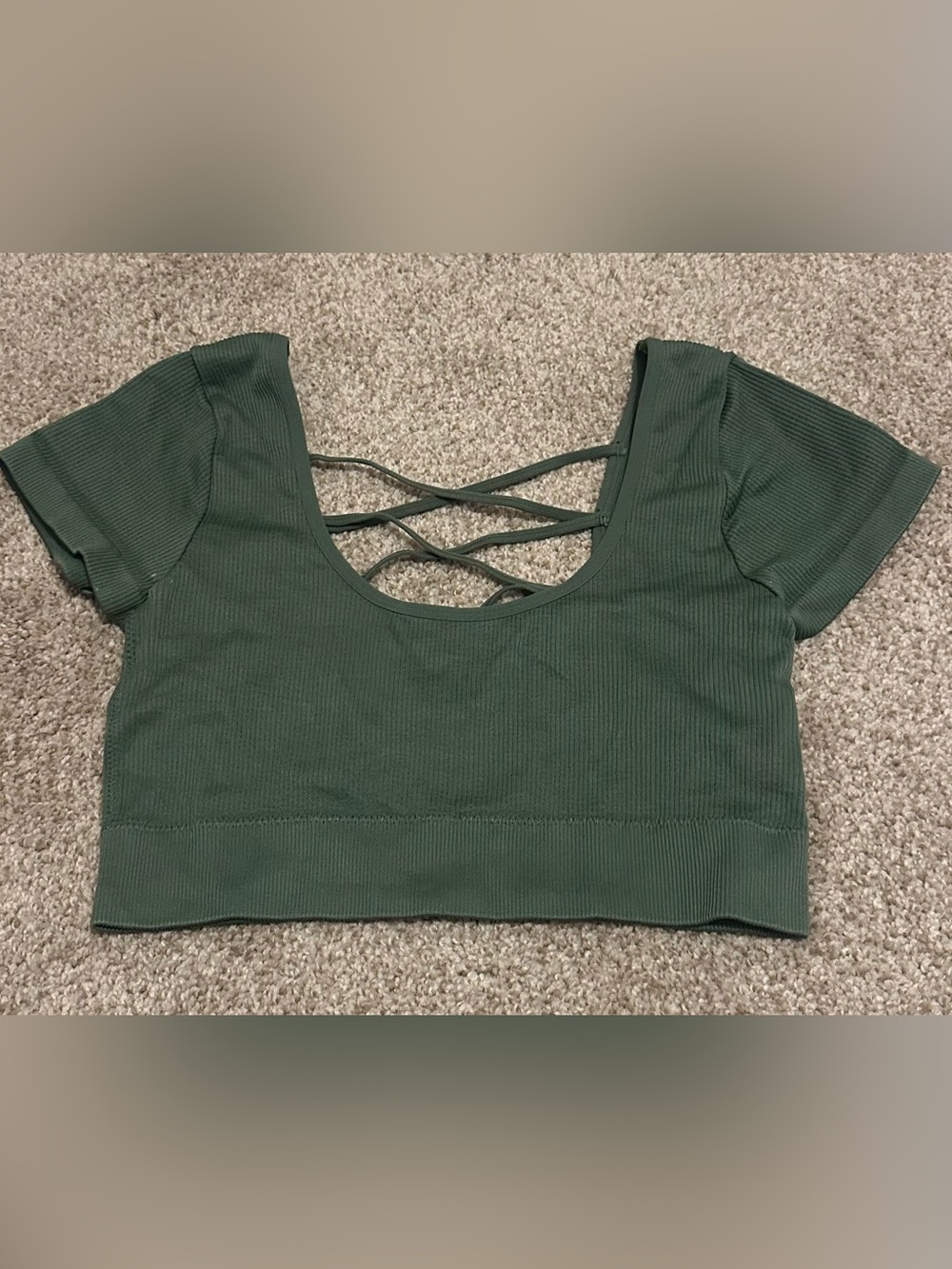 aerie Forest Green Ribbed Crisscross Crop Top